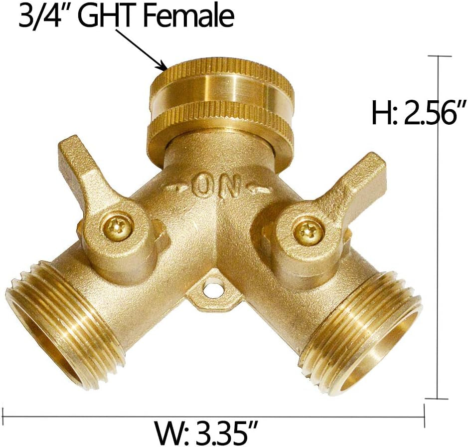 Brass Garden Hose Y Valve Hose Splitter Water Garden Hose Adapter 2 Way 3/4" GHT Thread