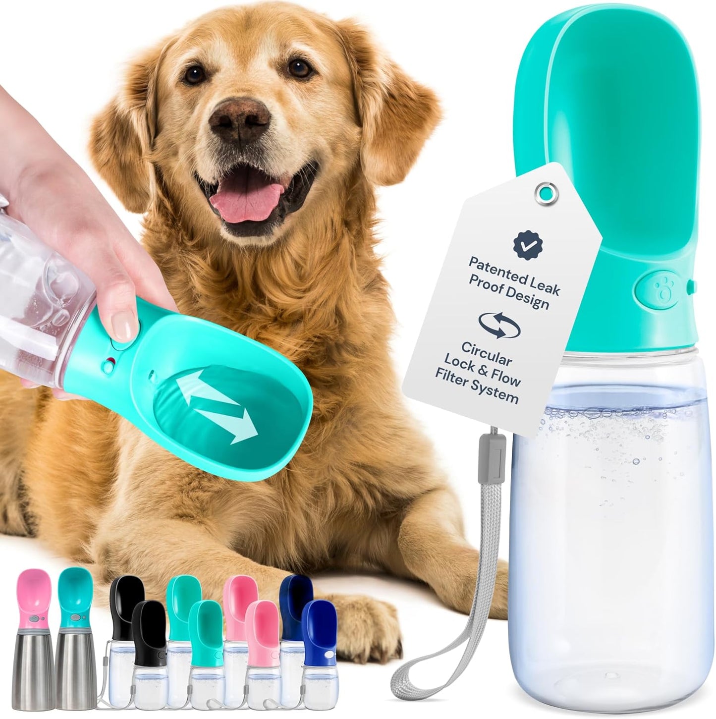 Leak Proof Portable Dog Travel Bottle with Bowl - 19 Oz, Blue - Portable Dog Water Bowl Dispenser - Food Grade Plastic - Pet Water Bottle