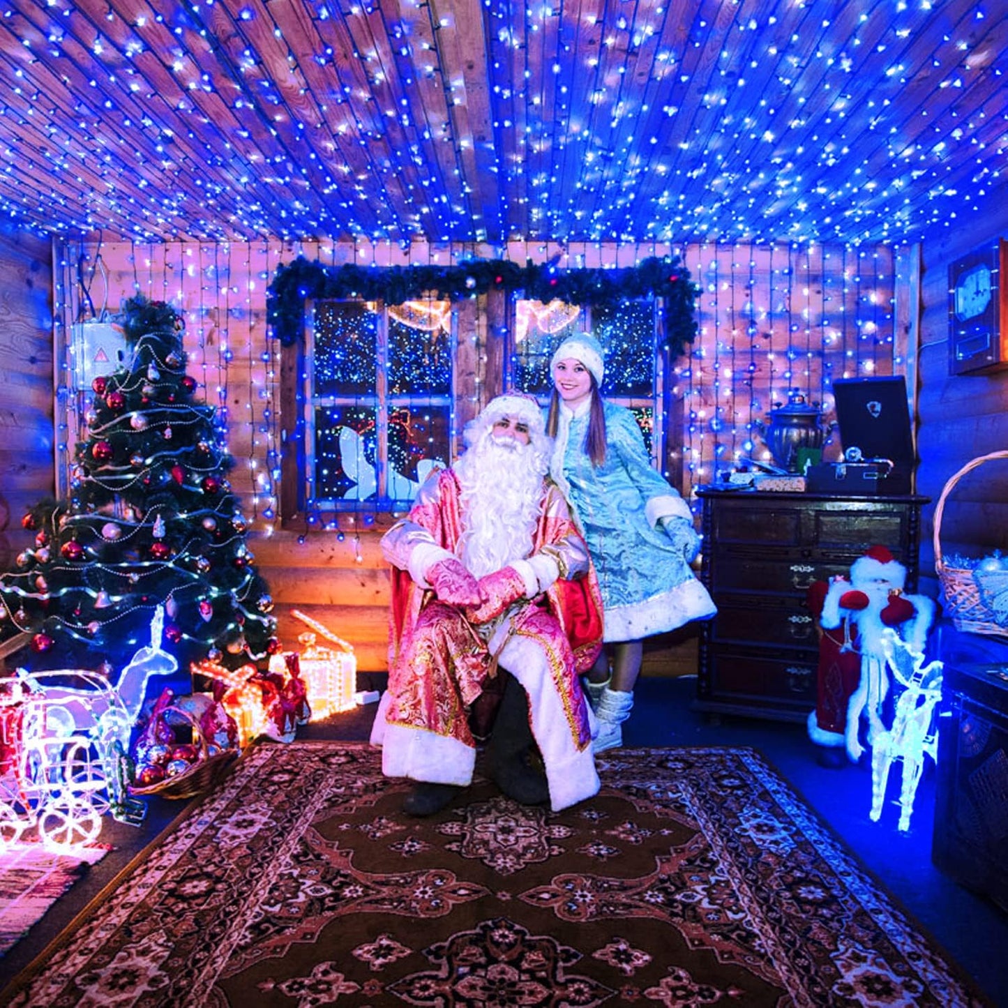 250 LED Blue Christmas Lights: 91.5Ft Extendable Green Wire Blue String Lights Outdoor Waterproof - 8 Modes Christmas Tree Light Indoor