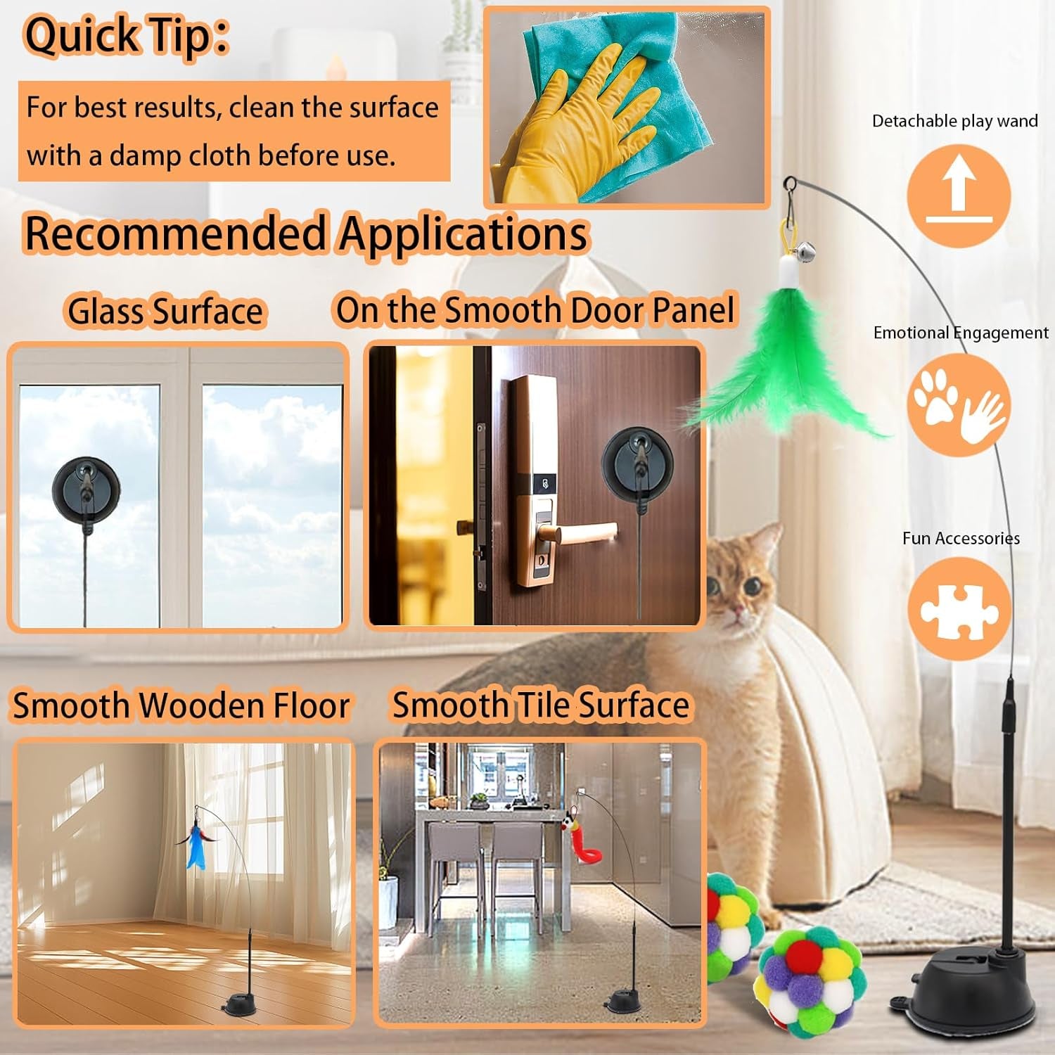 4-In-1 Interactive Cat Toys Set with Suction Cup Wand, Hanging Cat Toys, Fishing Pole Cat Wand & Kitten Balls- Includes Variety Replaceable Worms, Feathers for Indoor Bored Cats for Exercise