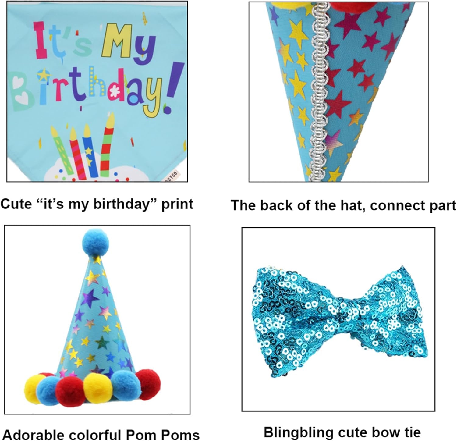 Dog Birthday Bandana Scarf and Blue Boy Pet Birthday Party Hat with Cute Bow Tie for Medium Large Dog Pet (Large)
