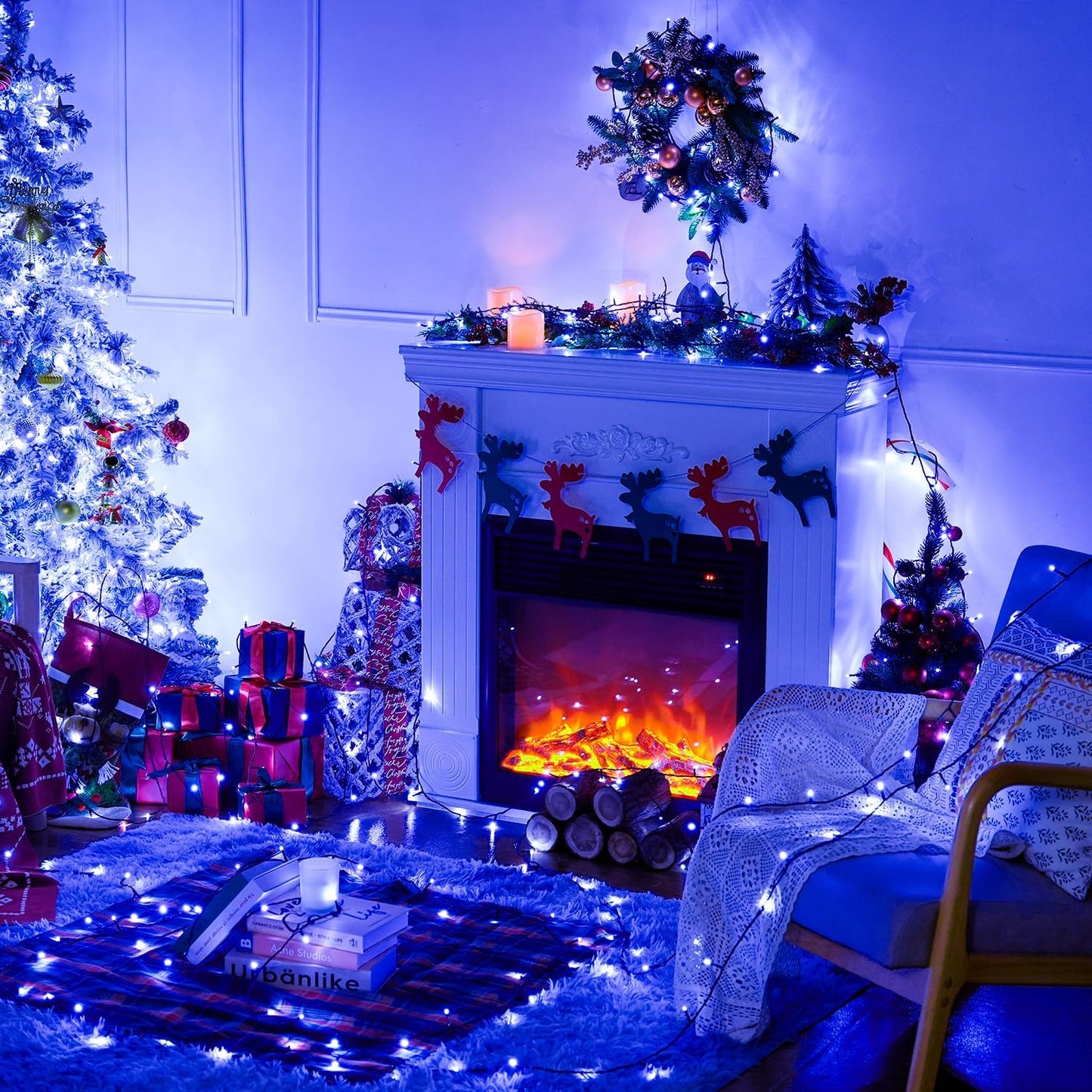 250 LED Blue Christmas Lights: 91.5Ft Extendable Green Wire Blue String Lights Outdoor Waterproof - 8 Modes Christmas Tree Light Indoor