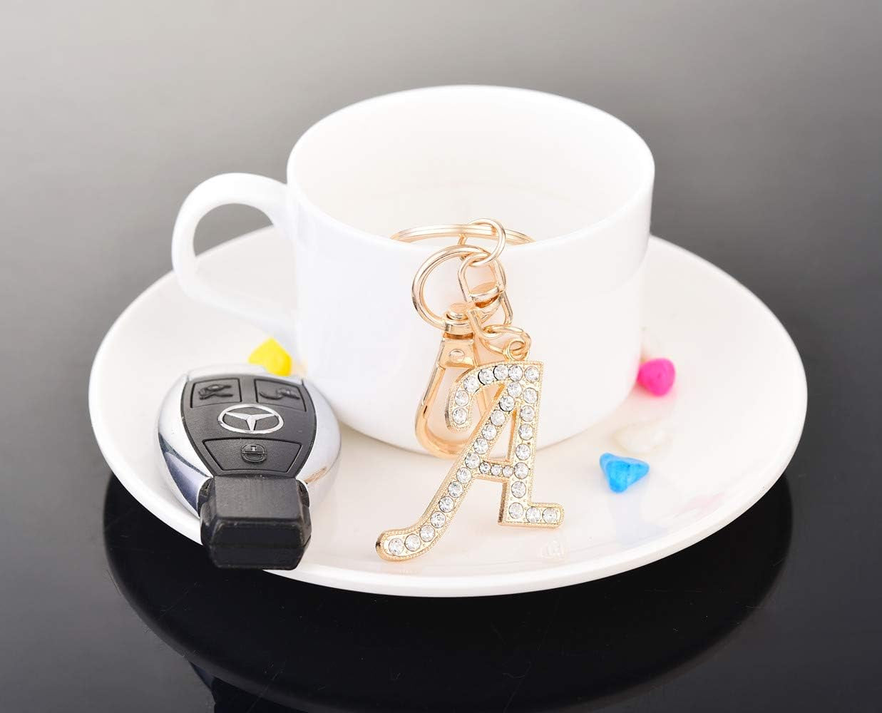 Keychain for Women Purse Charms for Handbags Crystal Alphabet Initial Letter Pendant with Key Ring