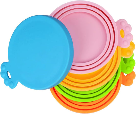 5 Pack Silicone Pet Can Cover Lids, Universal Size for Dog Cat Food, 1 Fit 3 Standard Size Can Tops, BPA Free Dishwasher Safe (Blue, Green, Orange, Pink, Yellow)