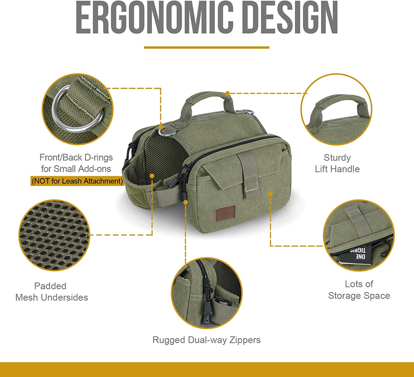 Dog Pack Hound Travel Camping Hiking Backpack Saddle Bag Rucksack for Medium & Large Dog (Ranger Green, Large)