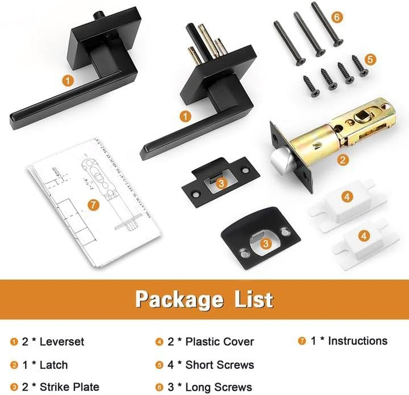 10 Pack| Matte Black Passage Door Levers Interior Heavy Duty Square Door Handles, Hall/Closet Non-Locking Door Levers for Pantry Utility Room, Contractor Pack