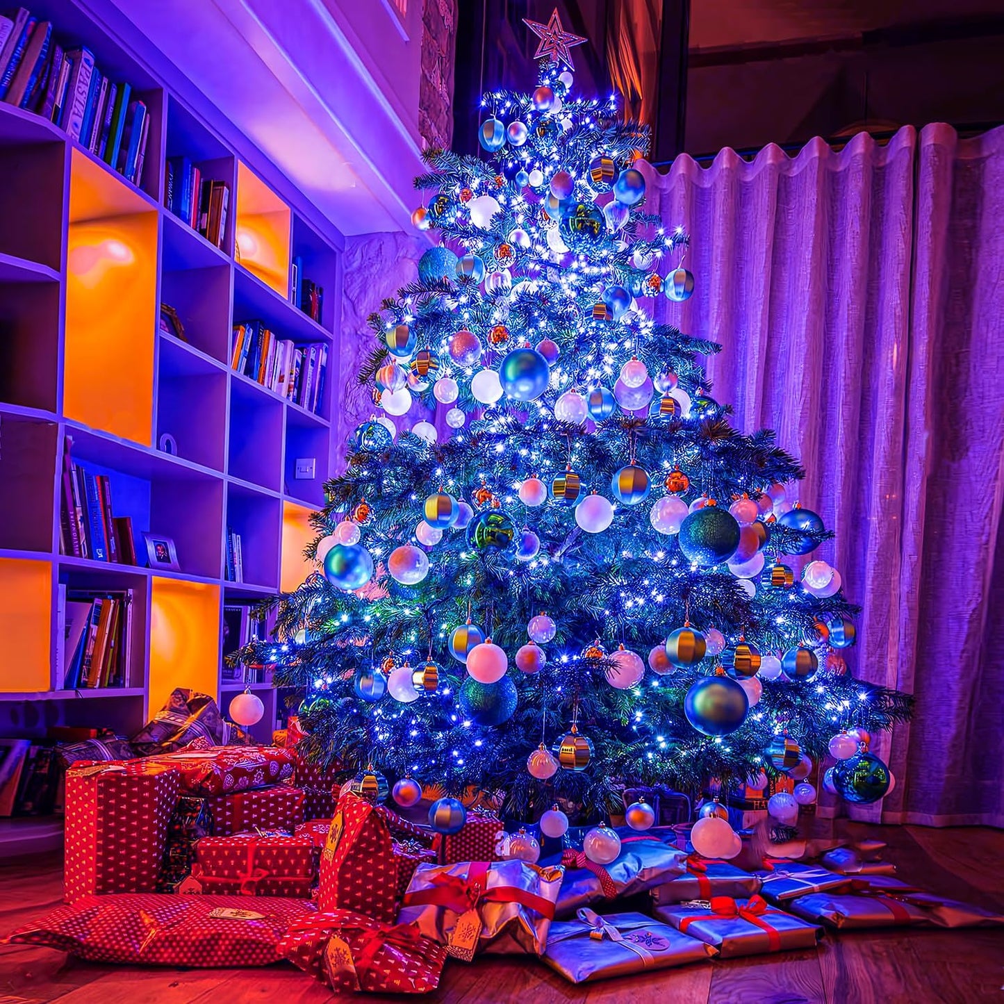 250 LED Blue Christmas Lights: 91.5Ft Extendable Green Wire Blue String Lights Outdoor Waterproof - 8 Modes Christmas Tree Light Indoor