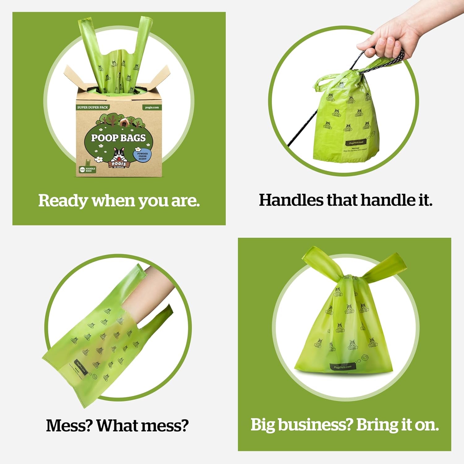 Pogi’S Dog Poop Bags with Handles – Extra-Thick, Leak-Proof, Large, Unscented, 900-Count