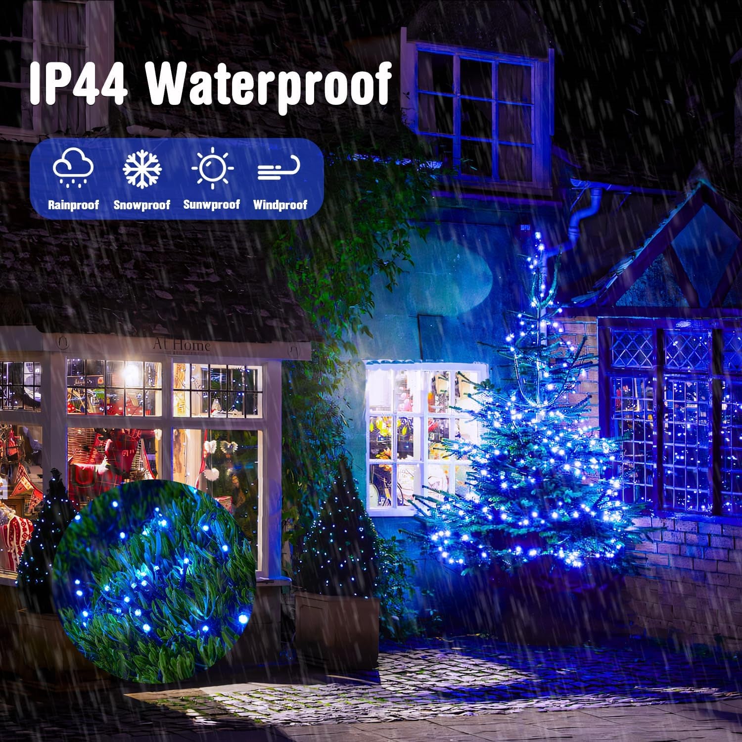 250 LED Blue Christmas Lights: 91.5Ft Extendable Green Wire Blue String Lights Outdoor Waterproof - 8 Modes Christmas Tree Light Indoor