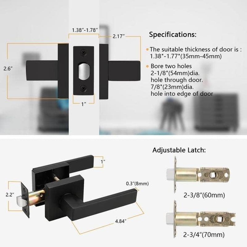 10 Pack| Matte Black Passage Door Levers Interior Heavy Duty Square Door Handles, Hall/Closet Non-Locking Door Levers for Pantry Utility Room, Contractor Pack