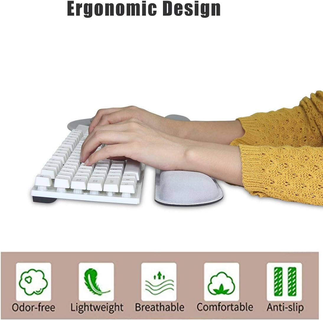 Ergonomic Keyboard Mouse Pad Wrist Rest Support Set for Laptop/Computer/Desktop,Memory Foam Hand Rest Wrist Cushion for Gaming/Office,Lightweight Comfortable & Pain Relief (Greyish White)