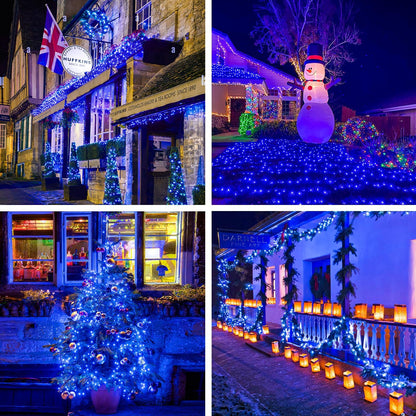 250 LED Blue Christmas Lights: 91.5Ft Extendable Green Wire Blue String Lights Outdoor Waterproof - 8 Modes Christmas Tree Light Indoor