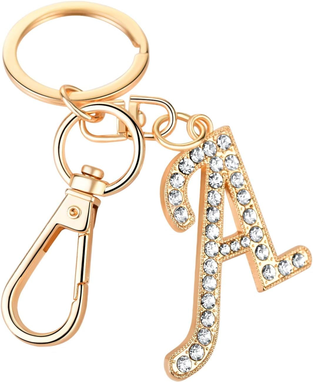 Keychain for Women Purse Charms for Handbags Crystal Alphabet Initial Letter Pendant with Key Ring