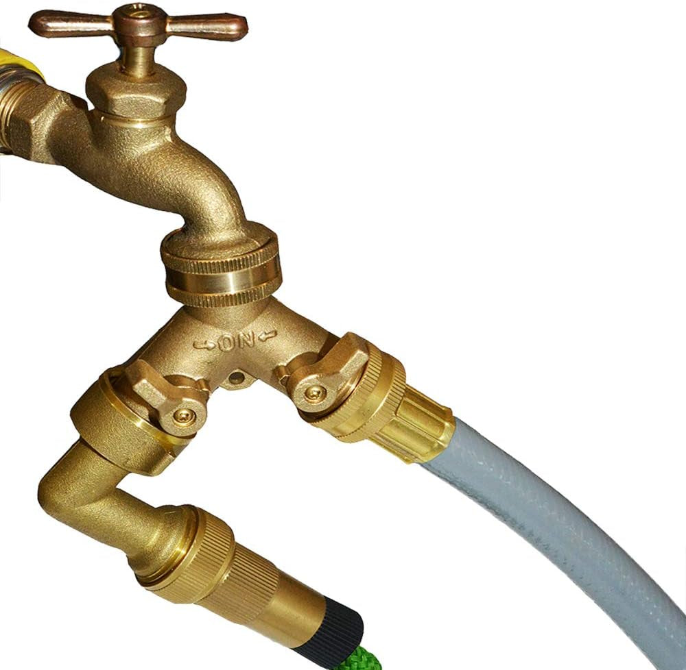 Brass Garden Hose Y Valve Hose Splitter Water Garden Hose Adapter 2 Way 3/4" GHT Thread