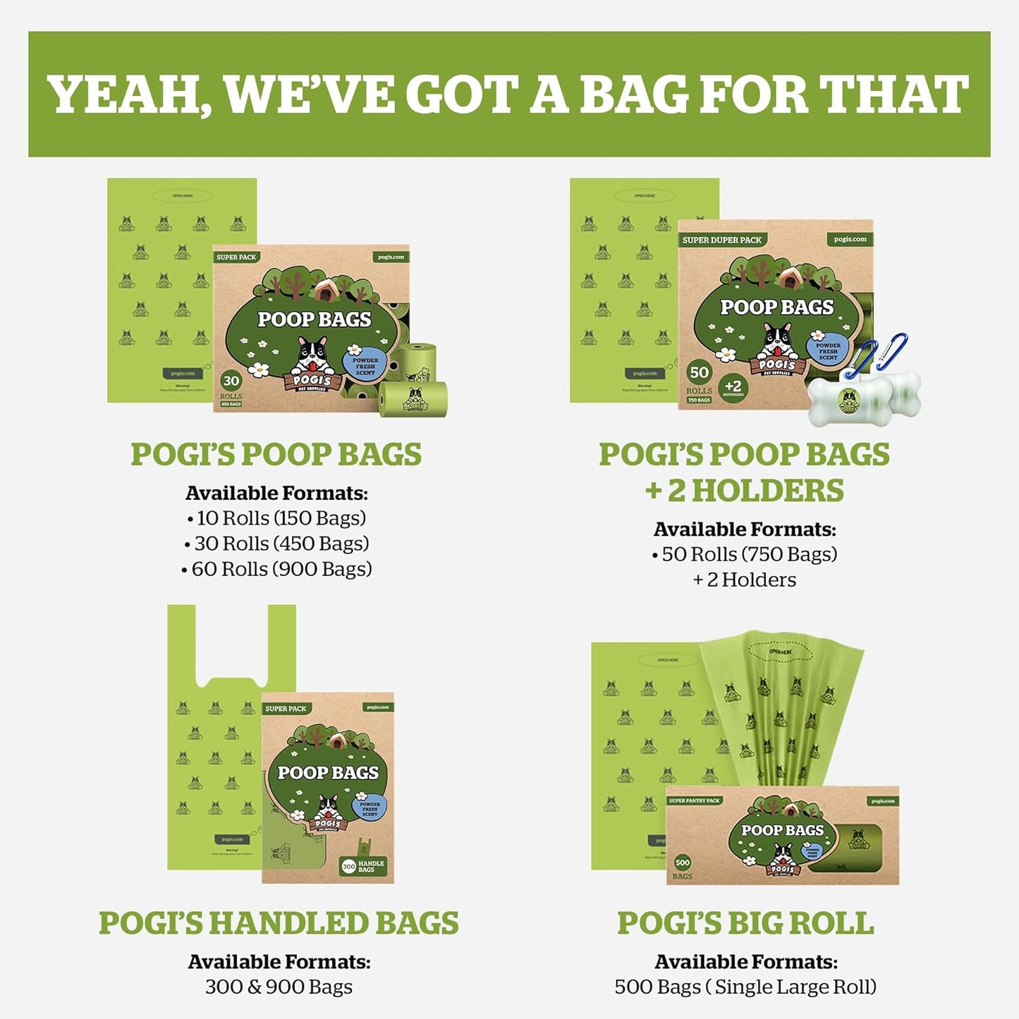 Pogi’S Dog Poop Bags with Handles – Extra-Thick, Leak-Proof, Large, Unscented, 900-Count