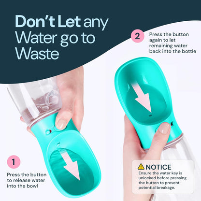Leak Proof Portable Dog Travel Bottle with Bowl - 19 Oz, Blue - Portable Dog Water Bowl Dispenser - Food Grade Plastic - Pet Water Bottle