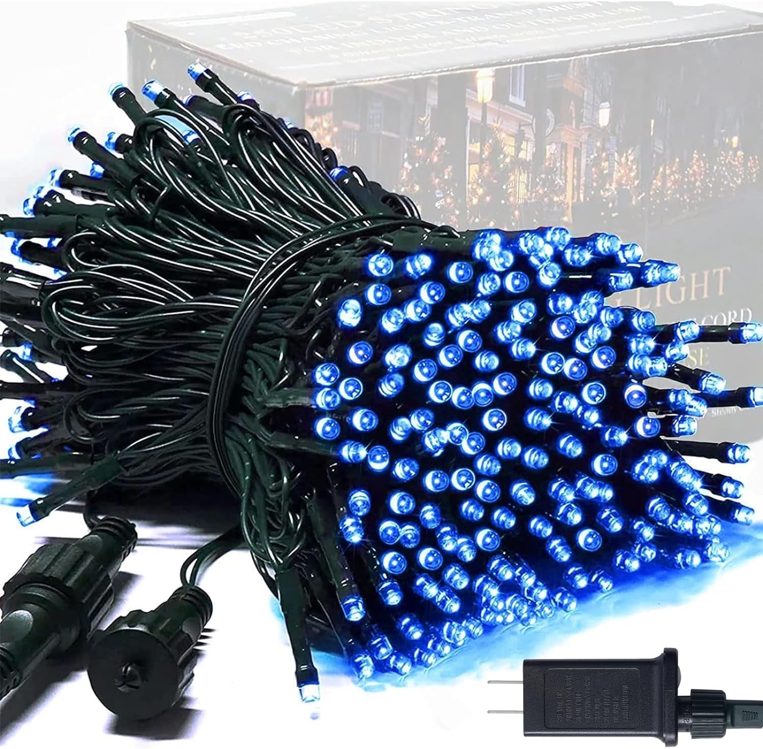 250 LED Blue Christmas Lights: 91.5Ft Extendable Green Wire Blue String Lights Outdoor Waterproof - 8 Modes Christmas Tree Light Indoor