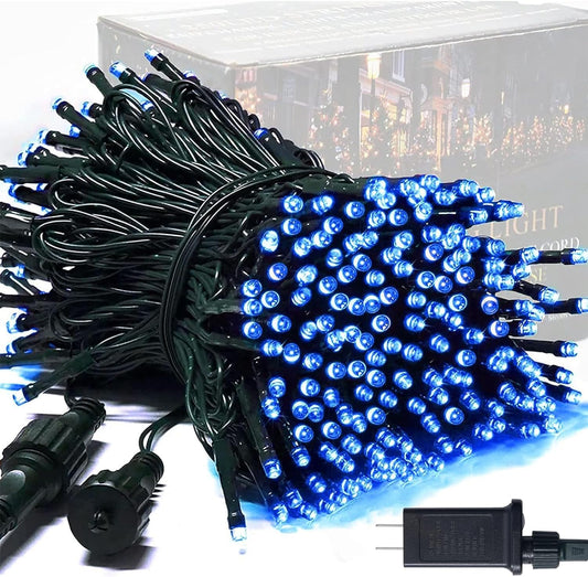 250 LED Blue Christmas Lights: 91.5Ft Extendable Green Wire Blue String Lights Outdoor Waterproof - 8 Modes Christmas Tree Light Indoor