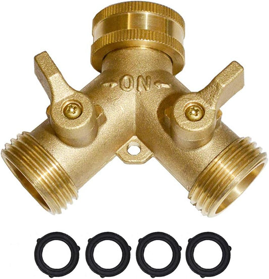 Brass Garden Hose Y Valve Hose Splitter Water Garden Hose Adapter 2 Way 3/4" GHT Thread