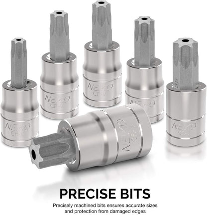 10073A Tamper Proof Torx Bit Socket Set |13-Piece | S2 Steel Bits & Cr-V Steel Sockets | TT8 – TT60