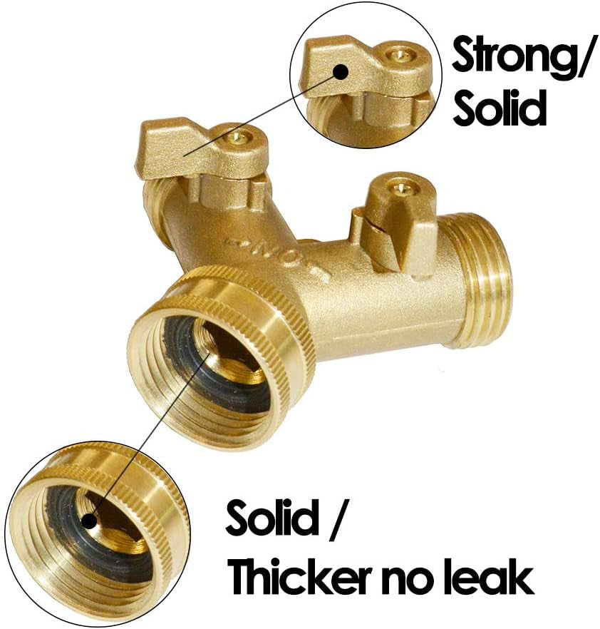 Brass Garden Hose Y Valve Hose Splitter Water Garden Hose Adapter 2 Way 3/4" GHT Thread