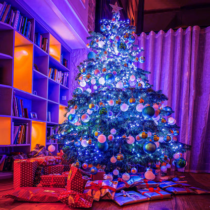 250 LED Blue Christmas Lights: 91.5Ft Extendable Green Wire Blue String Lights Outdoor Waterproof - 8 Modes Christmas Tree Light Indoor